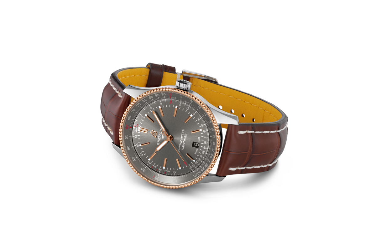 BRT Navitimer Automatic 41 Anthracite Brown Leather Strap Watch