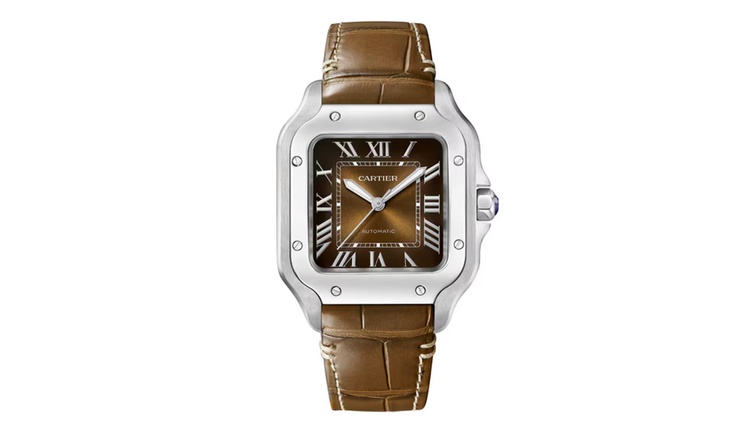 Santos De CRT Watch, Medium Model, Automatic Winding, Steel Case, Interchangeable Leather Strap