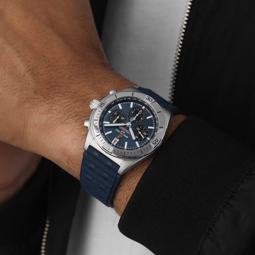 BRT Chronomat B01 Chronograph 42mm Mens Watch Blue Rubber
