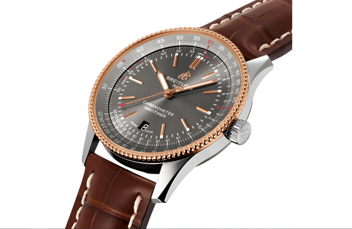 BRT Navitimer Automatic 41 Anthracite Brown Leather Strap Watch