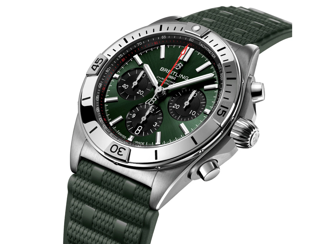BRT Chronomat B01 Chronograph 42mm Mens Watch Green Rubber