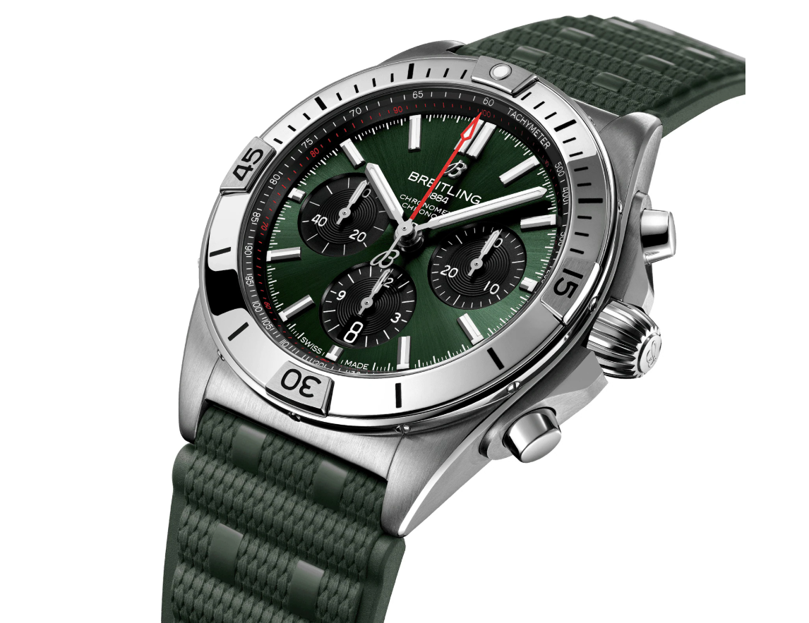 BRT Chronomat B01 Chronograph 42mm Mens Watch Green Rubber