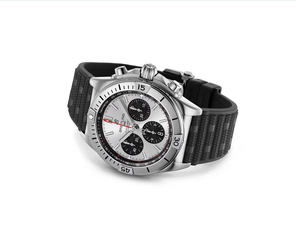 BRT Chronomat B01 Chronograph 42mm Mens Watch Silver Rubber