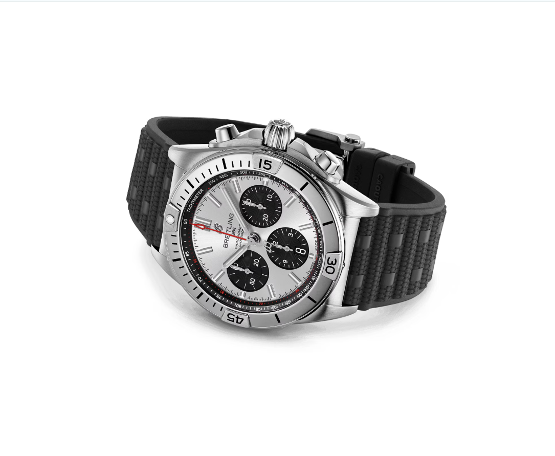 BRT Chronomat B01 Chronograph 42mm Mens Watch Silver Rubber
