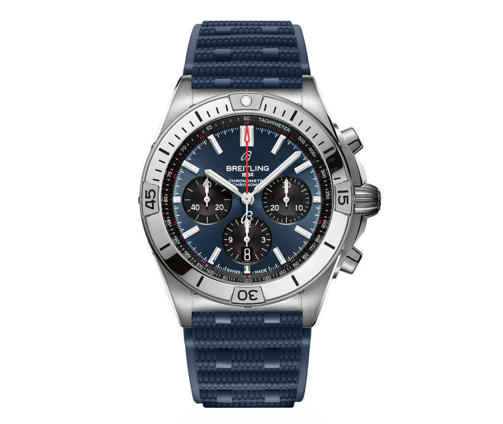 BRT Chronomat B01 Chronograph 42mm Mens Watch Blue Rubber