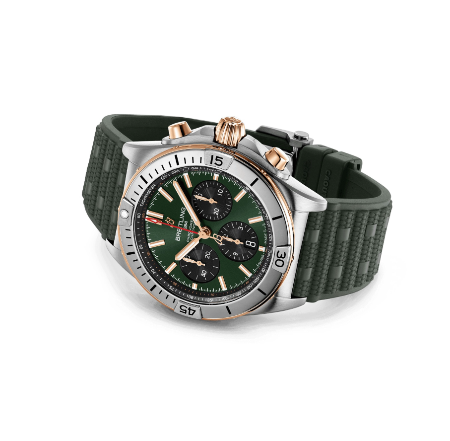 BRT Chronomat B01 Chronograph 42mm Mens Watch Green Rubber