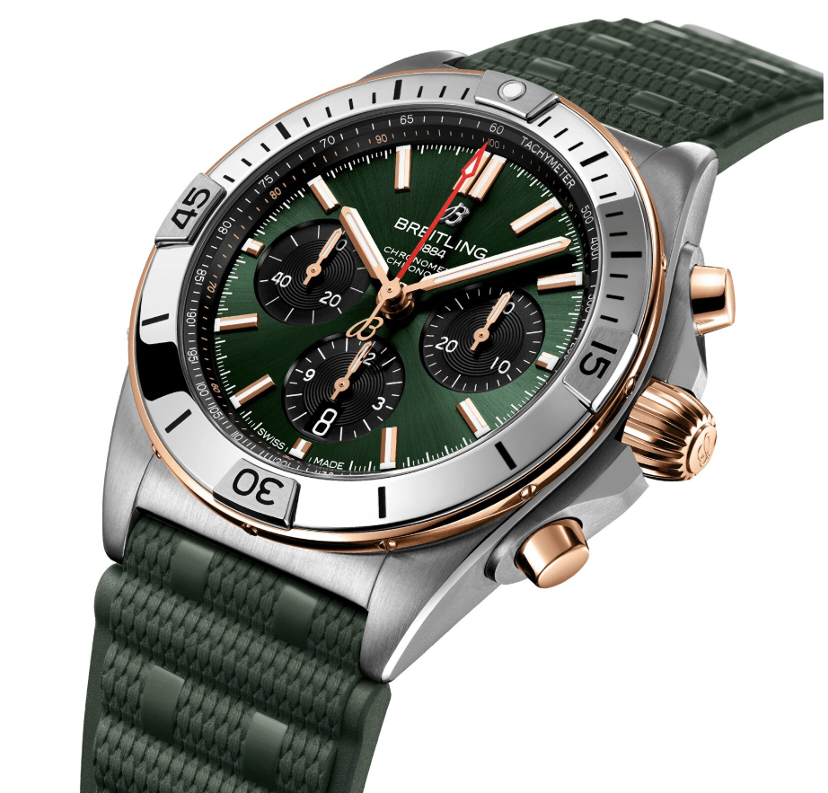 BRT Chronomat B01 Chronograph 42mm Mens Watch Green Rubber