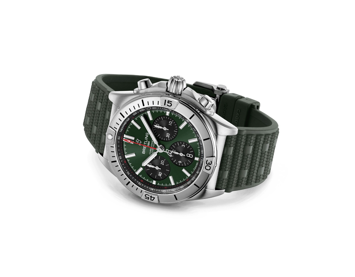 BRT Chronomat B01 Chronograph 42mm Mens Watch Green Rubber