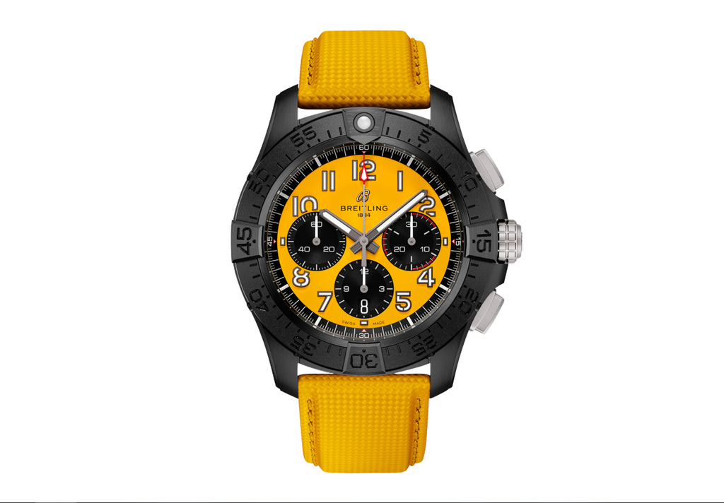BRT Avenger B01 Chronograph 44mm Night Mission Mens Watch Yellow Leather