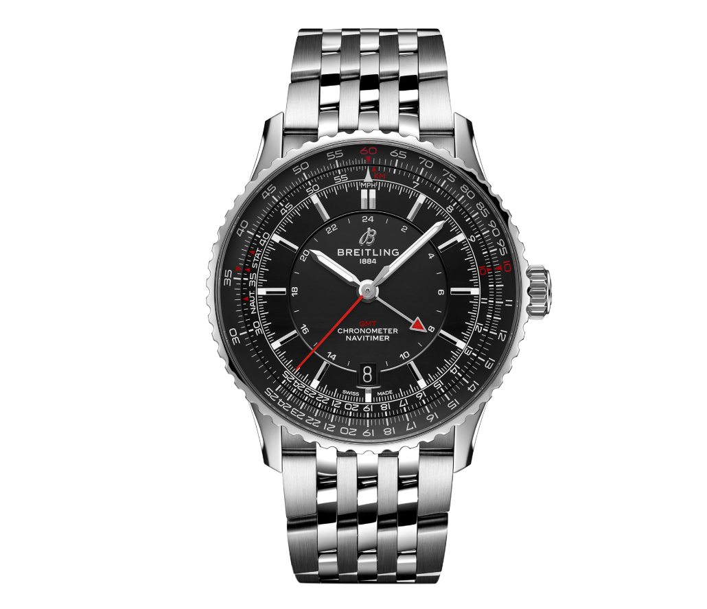 BRT Navitimer Automatic GMT 41mm Mens Watch Black Stainless Steel