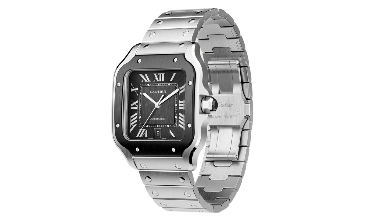Santos De CRT Watch Large Model, Automatic Movement, Steel, ADLC, Interchangeable Metal And Rubber Bracelets