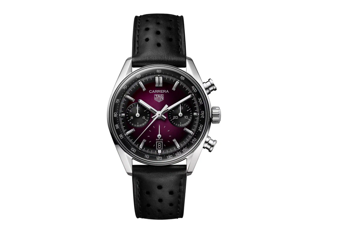 TGHR Heuer Carrera Glassbox 39mm Mens Watch Purple