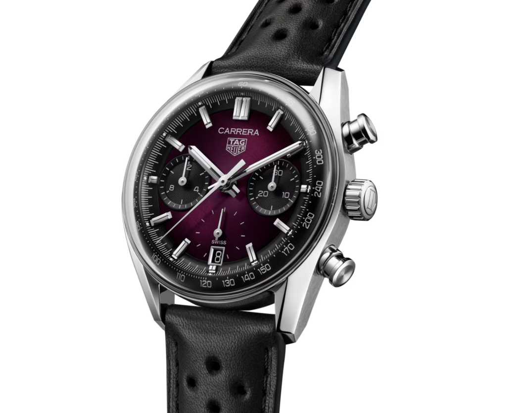 TGHR Heuer Carrera Glassbox 39mm Mens Watch Purple