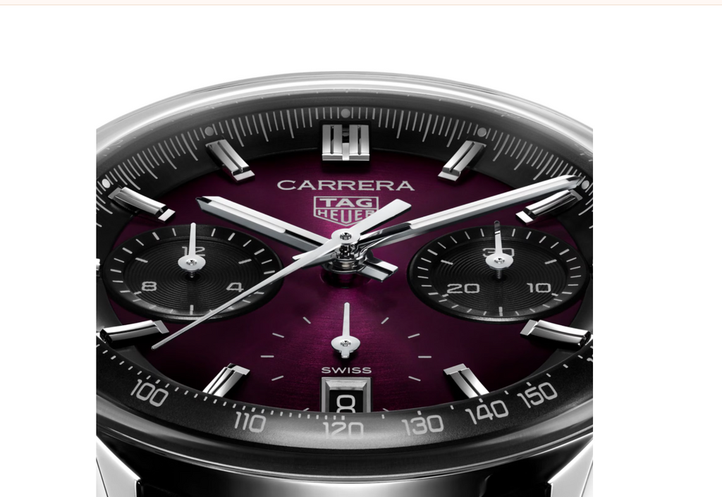 TGHR Heuer Carrera Glassbox 39mm Mens Watch Purple