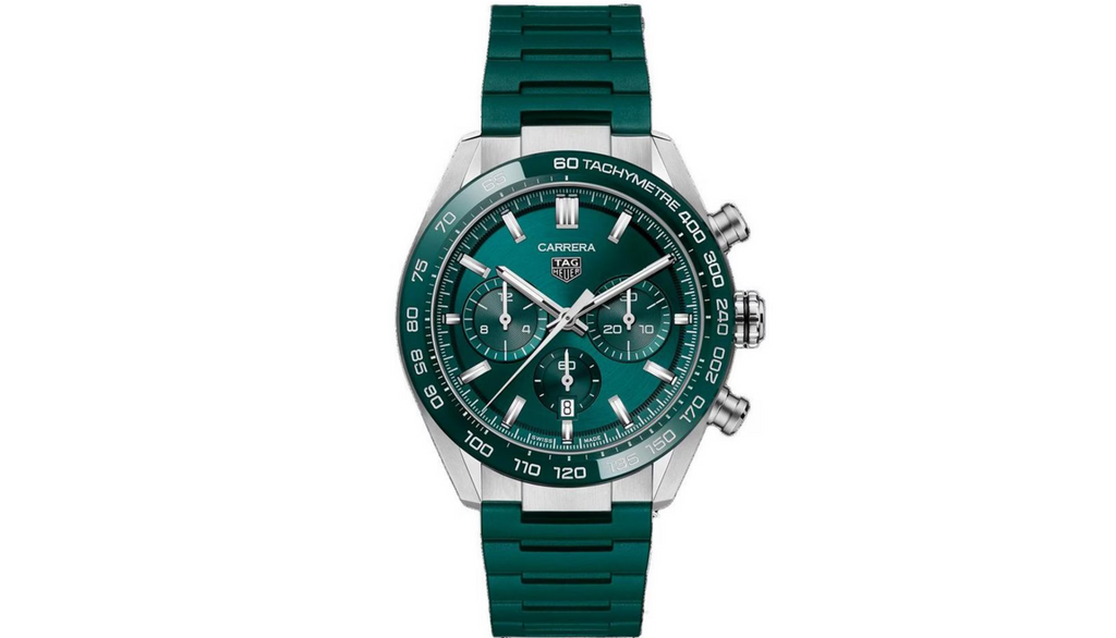 TGHR Carrera Chronograph 44mm Mens Watch Green Rubber