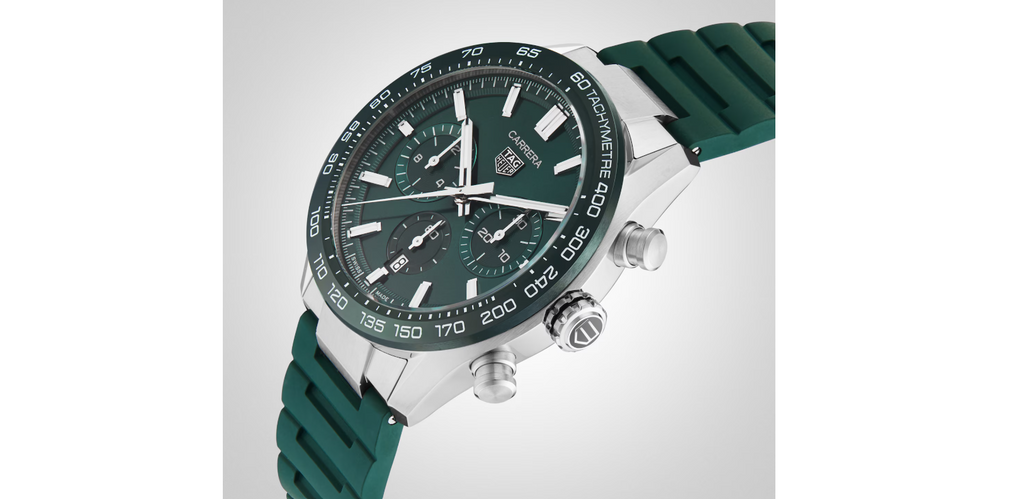 TGHR Carrera Chronograph 44mm Mens Watch Green Rubber