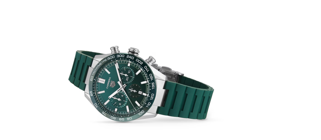 TGHR Carrera Chronograph 44mm Mens Watch Green Rubber