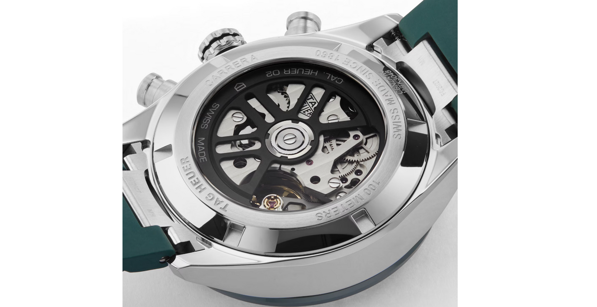 TGHR Carrera Chronograph 44mm Mens Watch Green Rubber
