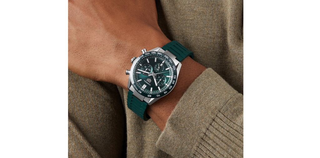 TGHR Carrera Chronograph 44mm Mens Watch Green Rubber