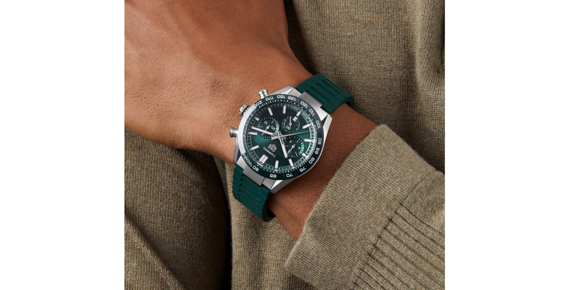 TGHR Carrera Chronograph 44mm Mens Watch Green Rubber