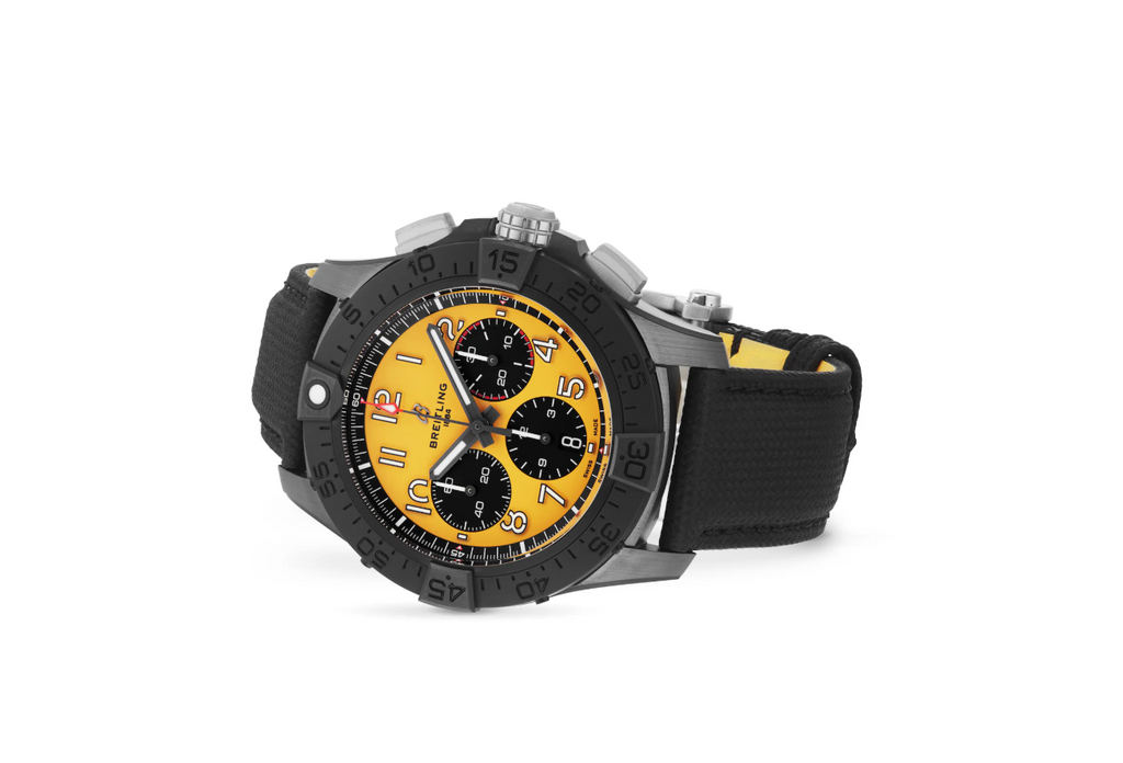 BRT Avenger B01 Chronograph 44mm Night Mission Mens Watch Yellow Black Leather