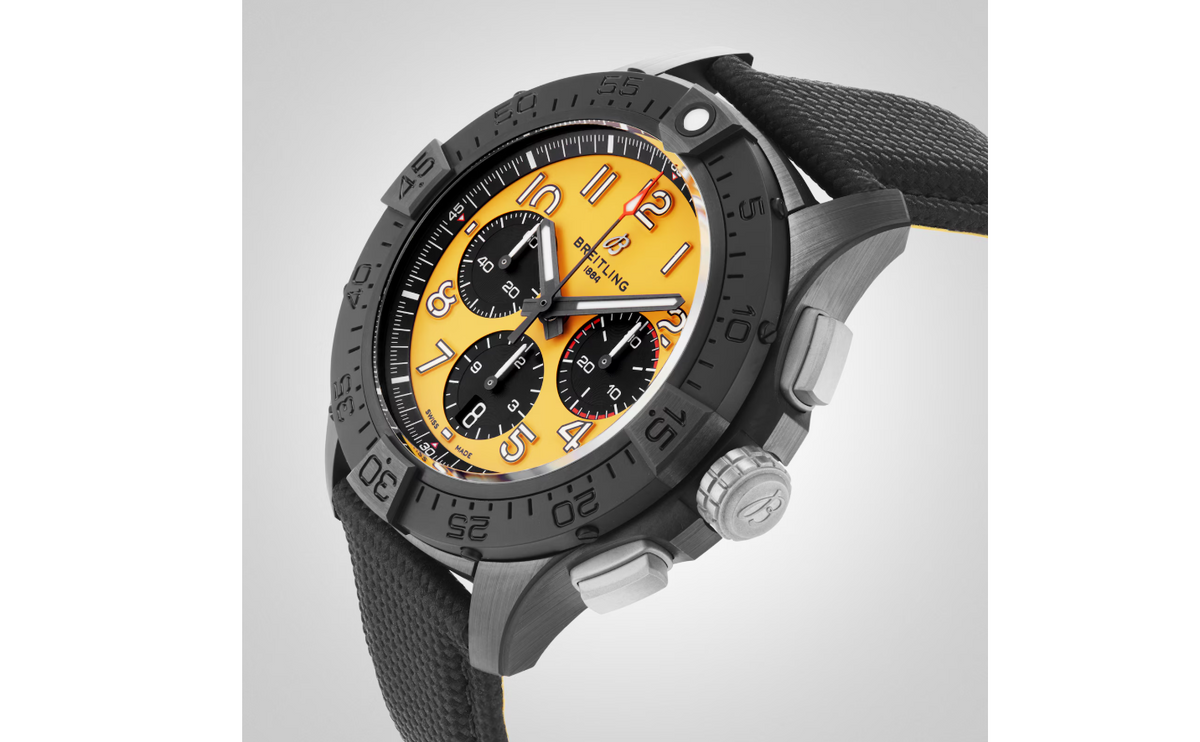 BRT Avenger B01 Chronograph 44mm Night Mission Mens Watch Yellow Black Leather