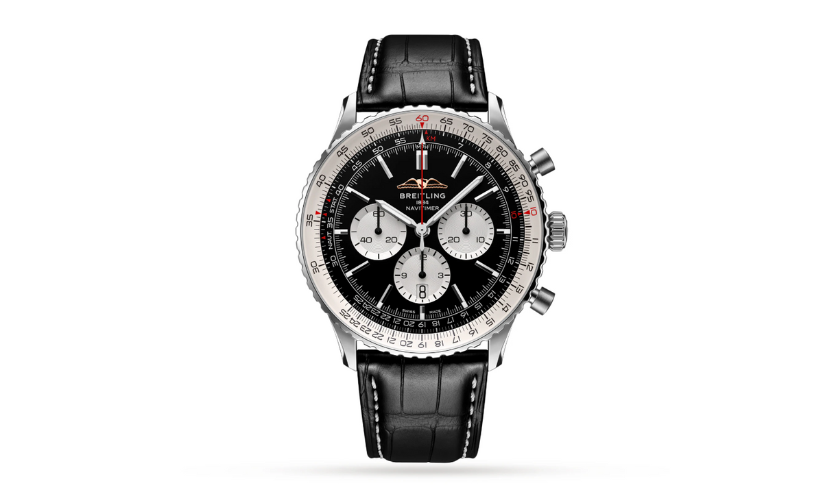 BRT Navitimer B01 Chronograph 46 Stainless Steel Leather Strap Watch