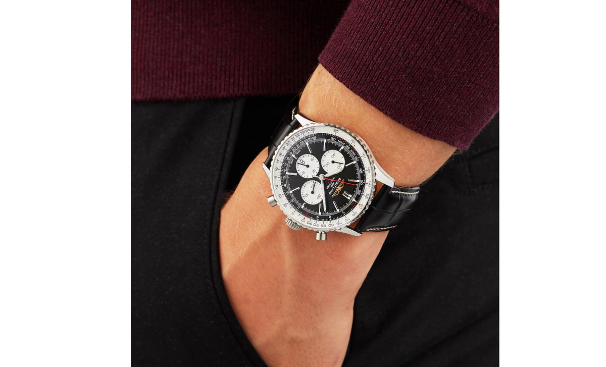BRT Navitimer B01 Chronograph 46 Stainless Steel Leather Strap Watch