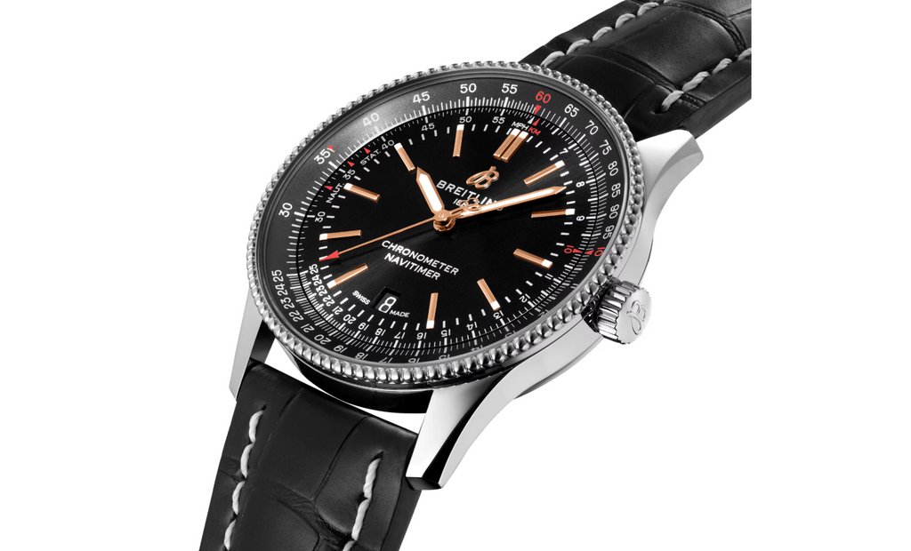 BRT Navitimer Automatic 41 Stainless Steel Black Leather Strap Watch