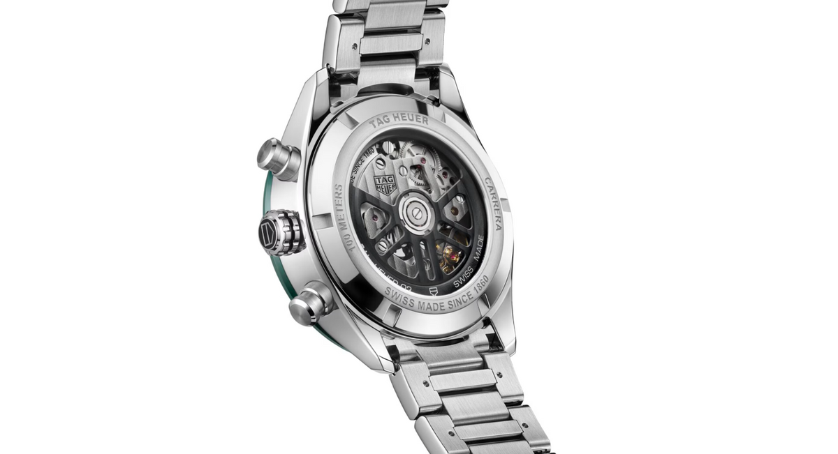 TGHR Carrera Chronograph 44mm Mens Watch Green Stainless Steel