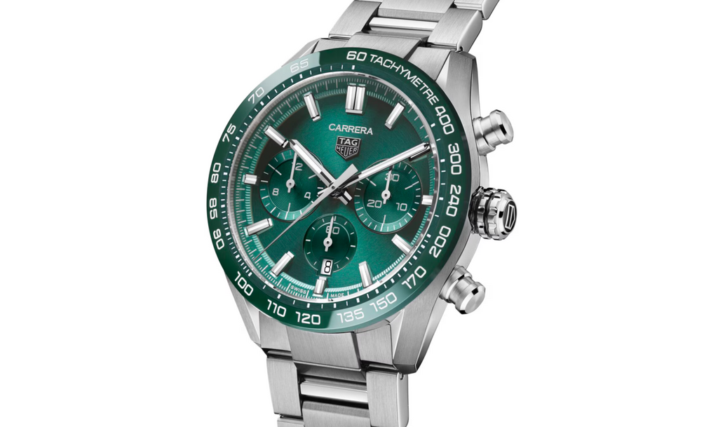 TGHR Carrera Chronograph 44mm Mens Watch Green Stainless Steel