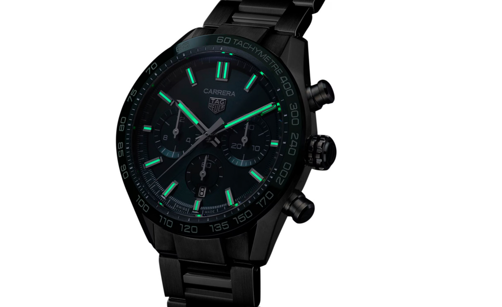 TGHR Carrera Chronograph 44mm Mens Watch Green Stainless Steel