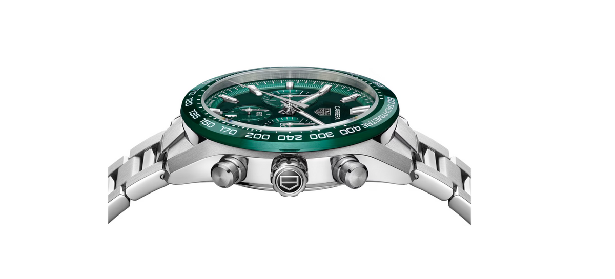 TGHR Carrera Chronograph 44mm Mens Watch Green Stainless Steel