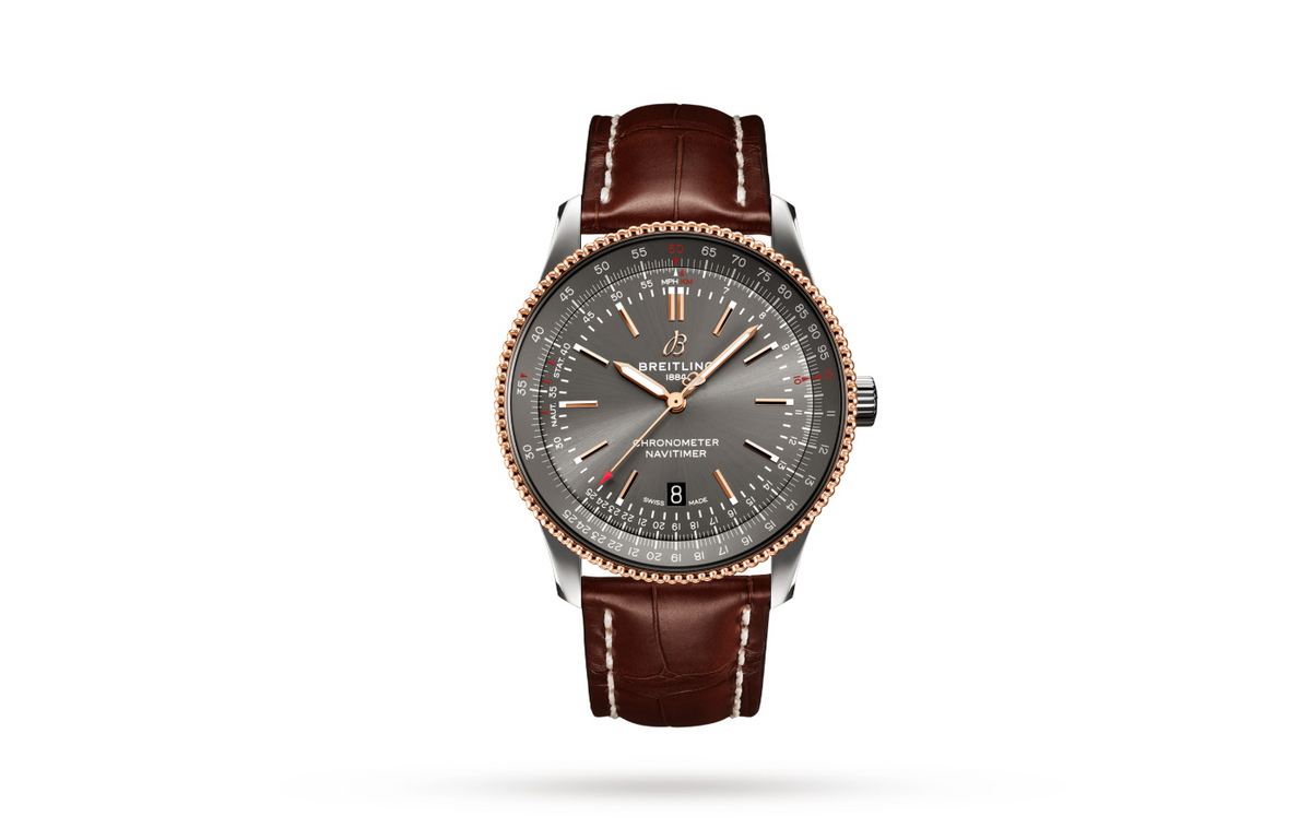 BRT Navitimer Automatic 41 Anthracite Brown Leather Strap Watch