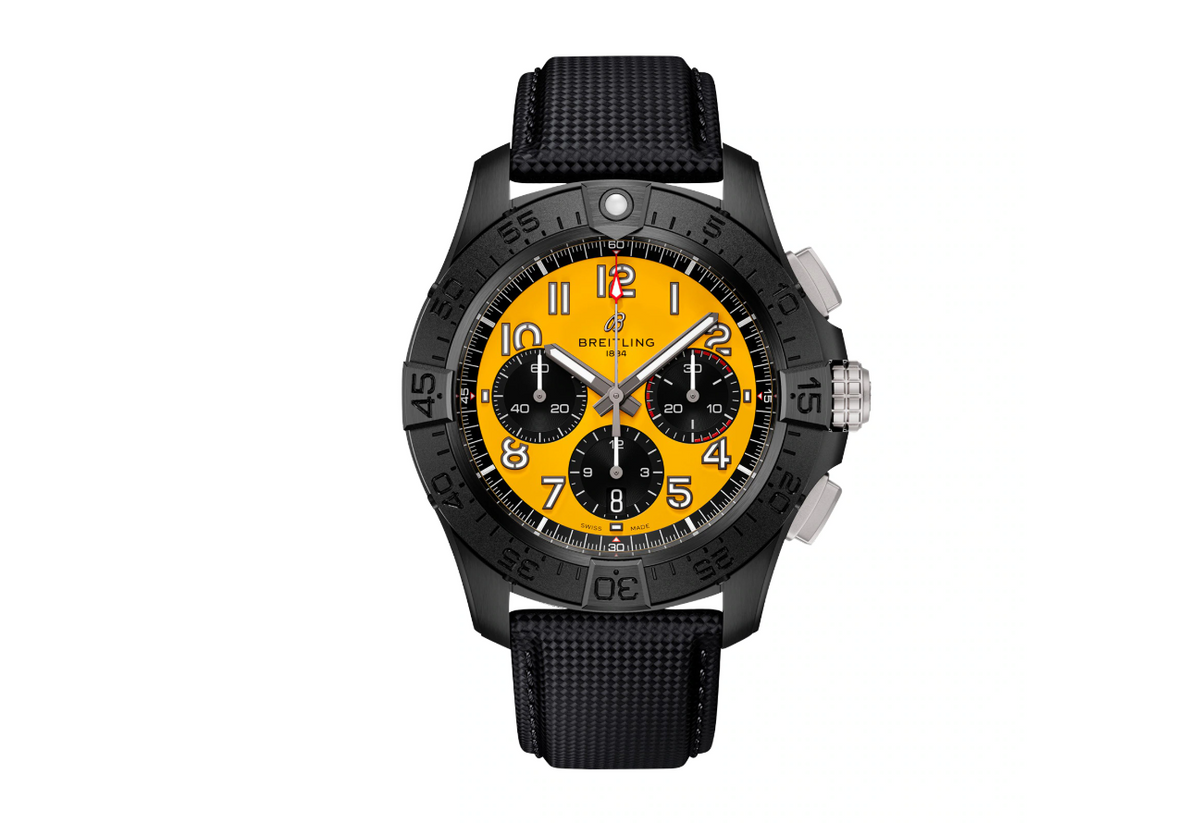 BRT Avenger B01 Chronograph 44mm Night Mission Mens Watch Yellow Black Leather