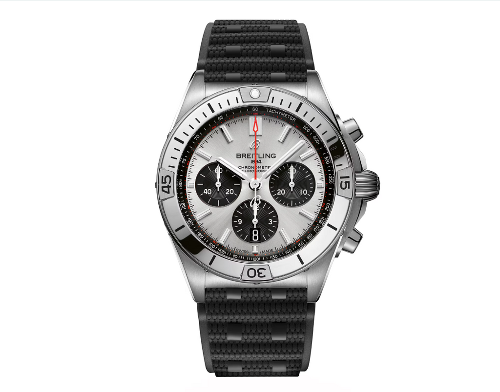 BRT Chronomat B01 Chronograph 42mm Mens Watch Silver Rubber