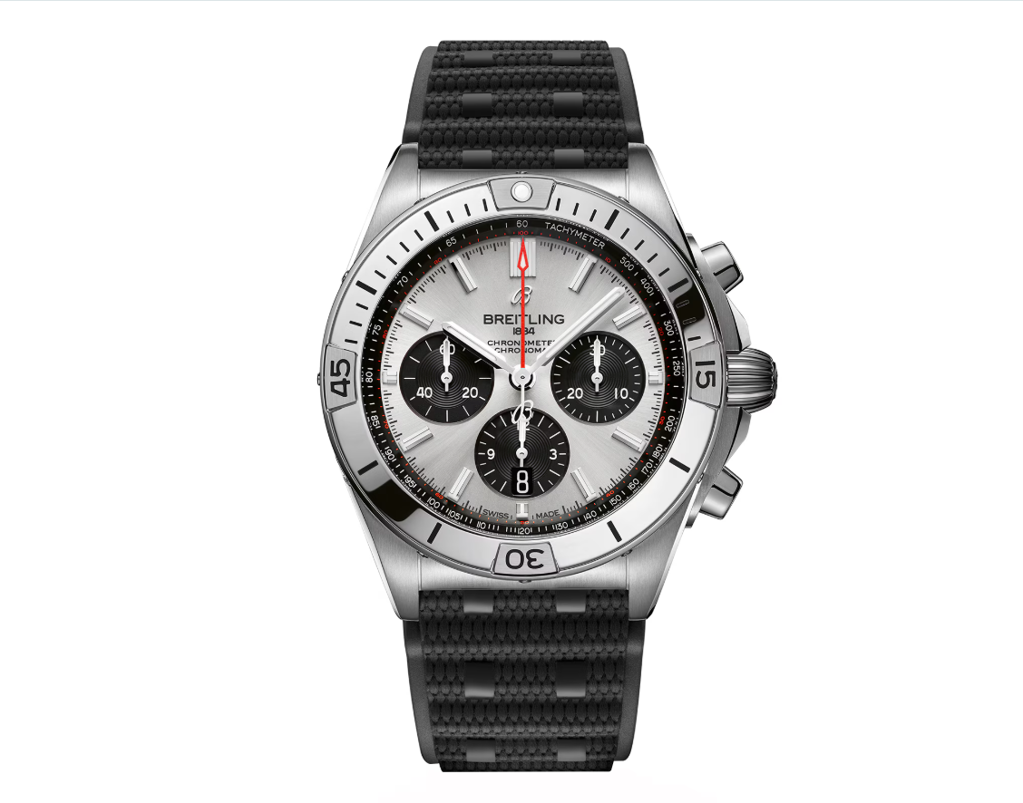 BRT Chronomat B01 Chronograph 42mm Mens Watch Silver Rubber