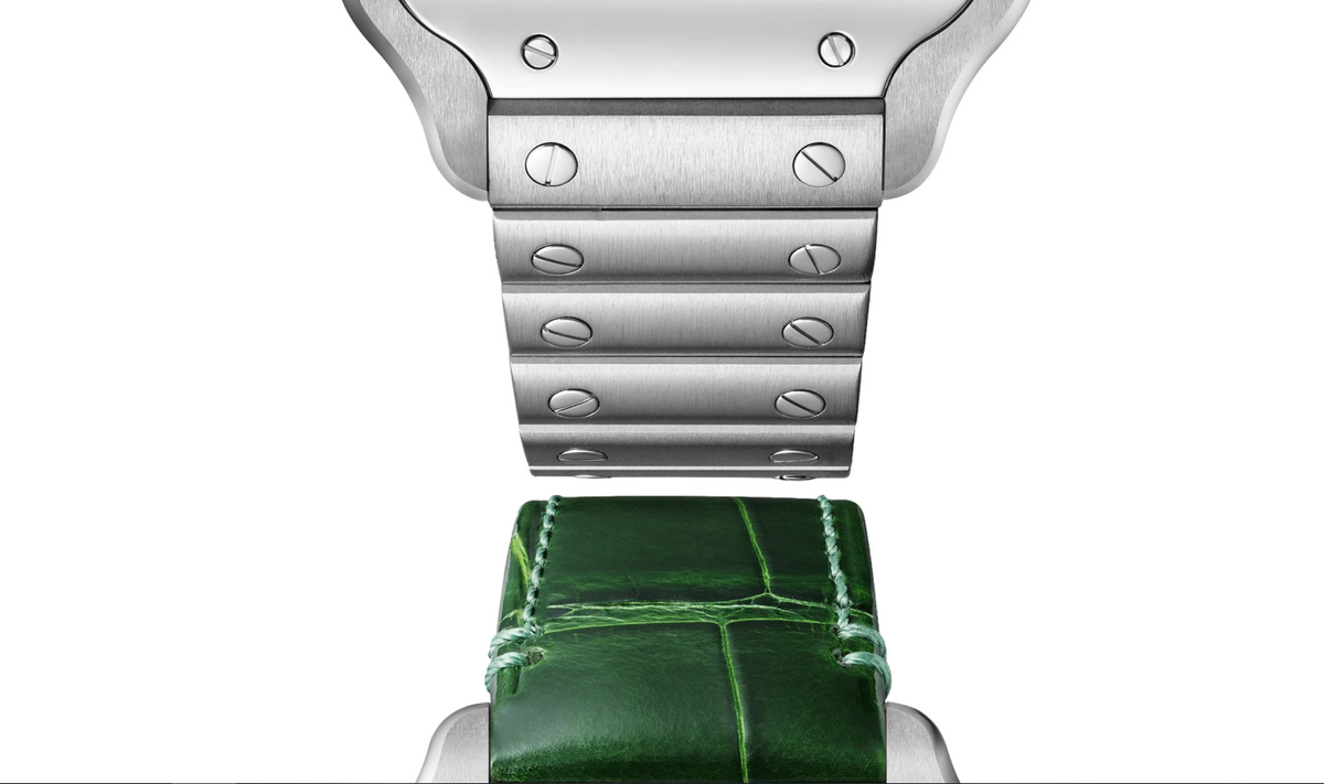 Santos de CRT Watch, Medium Model, Steel, Automatic, Interchangeable Leather Strap
