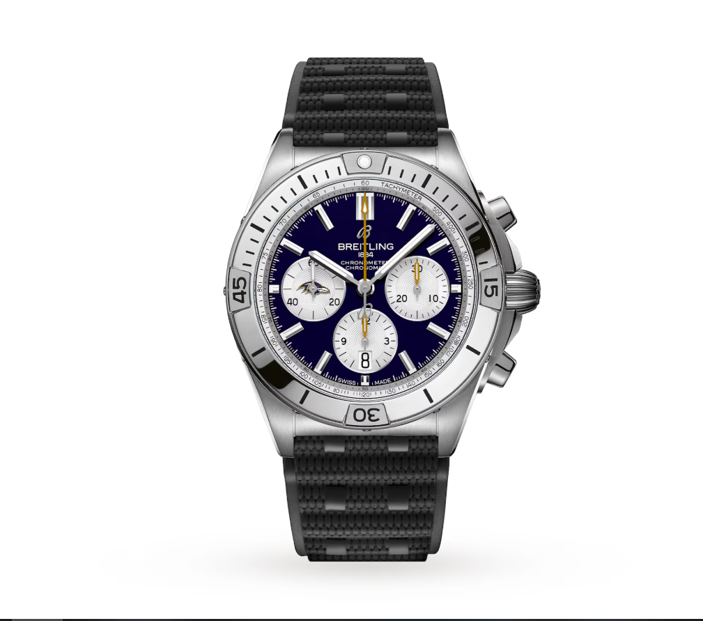 BRT Chronomat B01 42 Baltimore Ravens Limited Edition Mens Watch Rubber