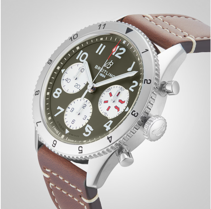 BRT Classic AVI Chronograph 42 Curtiss P-40 Warhawk Leather Strap Watch