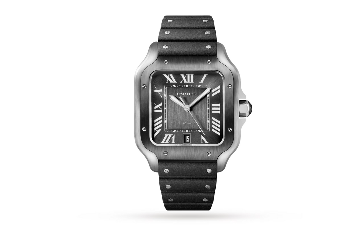 Santos De CRT Watch Large Model, Automatic Movement, Steel, ADLC, Interchangeable Metal And Rubber Bracelets