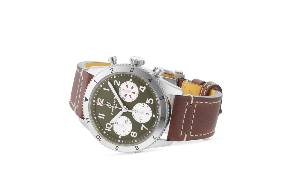 BRT Classic AVI Chronograph 42 Curtiss P-40 Warhawk Leather Strap Watch