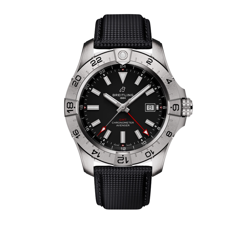 BRT Avenger Automatic GMT 44mm Mens Watch Black Leather
