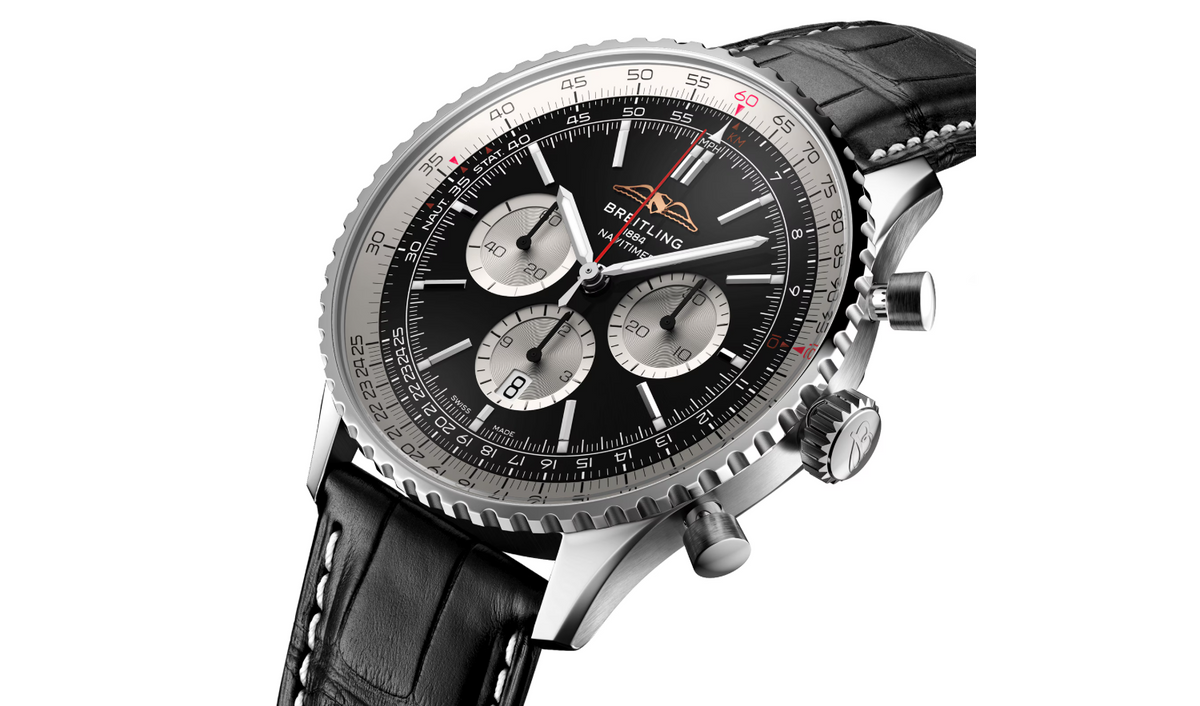 BRT Navitimer B01 Chronograph 46 Stainless Steel Leather Strap Watch