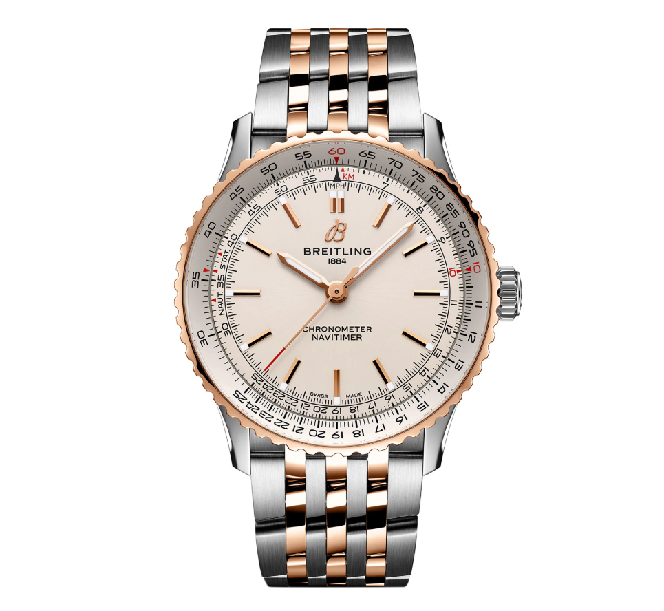 BRT Navitimer Automatic 41mm Mens Watch Silver Stainless Steel And 18k Red Gold