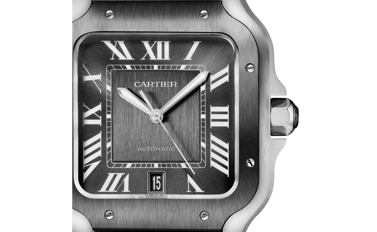 Santos De CRT Watch Large Model, Automatic Movement, Steel, ADLC, Interchangeable Metal And Rubber Bracelets