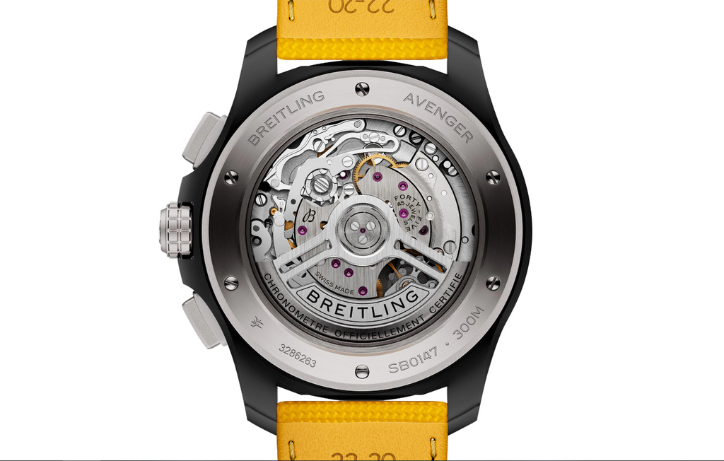 BRT Avenger B01 Chronograph 44mm Night Mission Mens Watch Yellow Leather