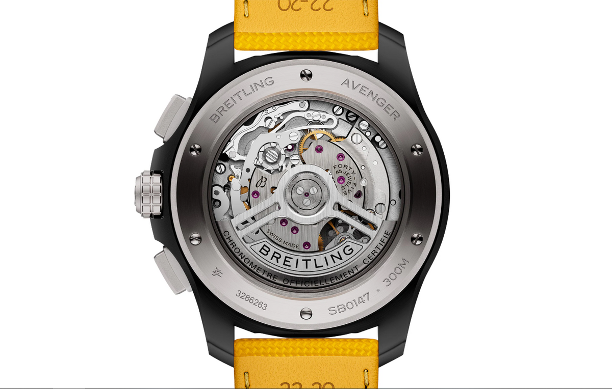 BRT Avenger B01 Chronograph 44mm Night Mission Mens Watch Yellow Leather