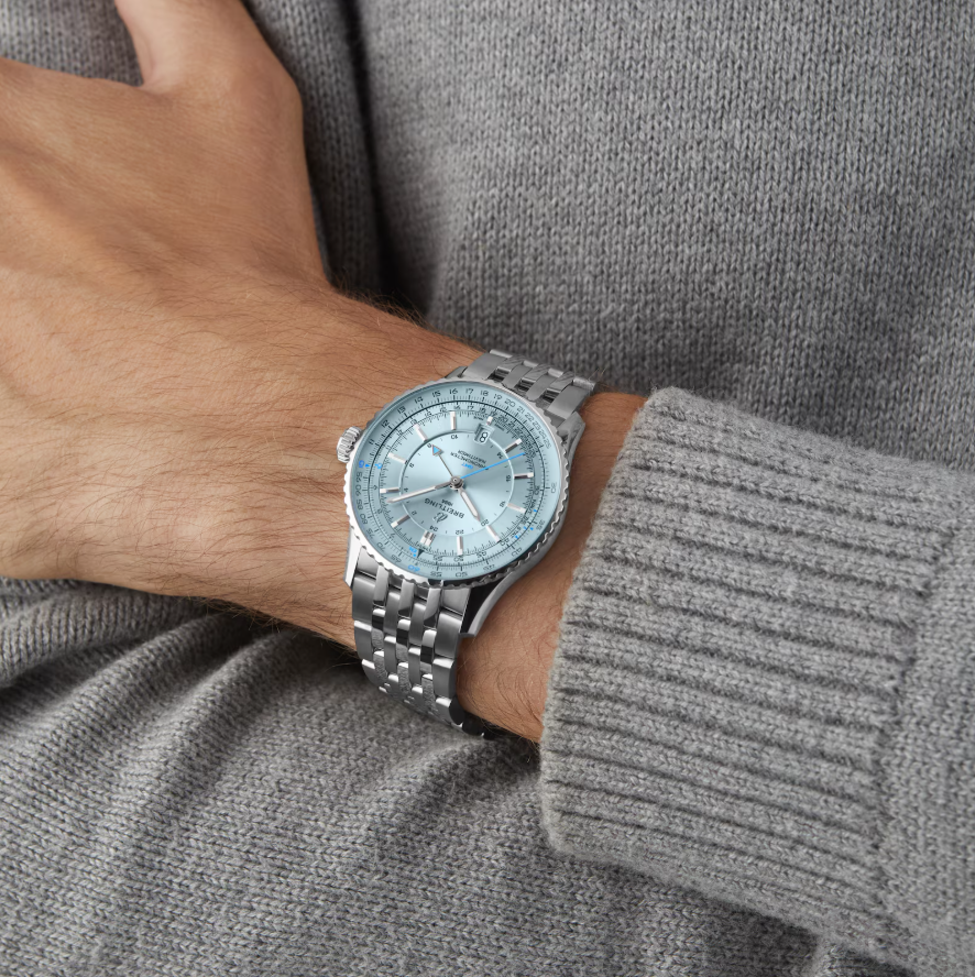 BRT Navitimer Automatic GMT 41mm Mens Watch Light Blue Stainless Steel