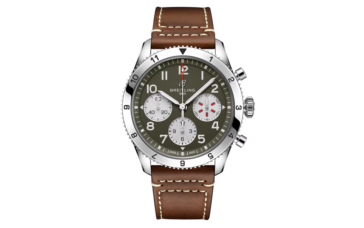 BRT Classic AVI Chronograph 42 Curtiss P-40 Warhawk Leather Strap Watch